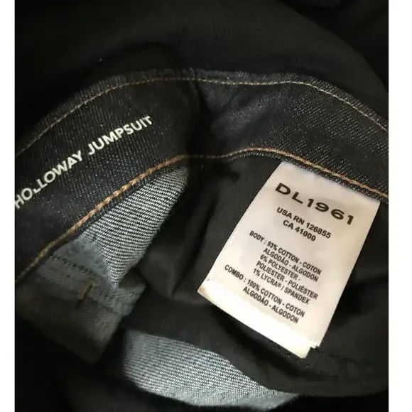 DL1961 Holloway Dark Wash Denim Flare Leg Jumpsuit 26 DL Performance - Picture 12 of 14